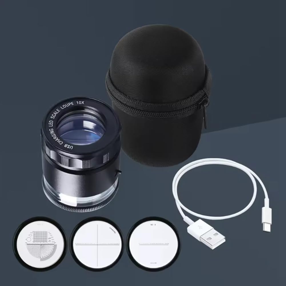 Lupa de Joyero con LED, Lupa de 10X de Aumento, Longitud Ajustable con Diodo Emisor de Luz, Campo de Visión de 25 Mm, Longitud Ajustable.