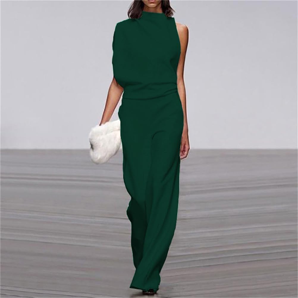 Tuta da donna, elegante e alla moda, con spalle scoperte e scollo a V, tinta unita, monospalla