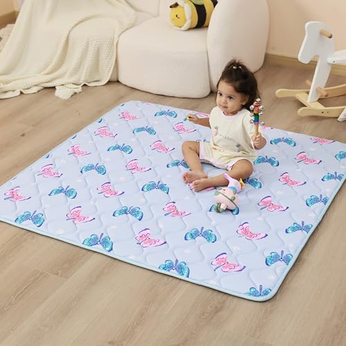 Image of Viviland Baby Play Mat 50" x 50", Extra Thick Big Baby Mat for Baby/Toddler, Non-Slip & Machine Washable (Purple Butterflies)