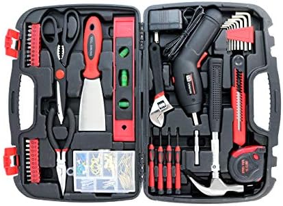 Home Tool Set with Power Drill Women’s Tool Kit -SAVWAY P7994 Hand Tools Storage Case Homeowner’s Black Basic Tool Box