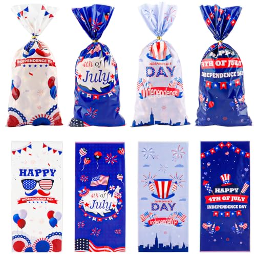 LERCTH 50 PCS 4th of July Gift Bags with Twist Ties - 4.9x10.7 Inch Cellophane Treat Bags,Independence Day & Patriotic Party Favor Bags for Memorial Day, Labor Day, Summer BBQ, Patriotic Party Supplies
