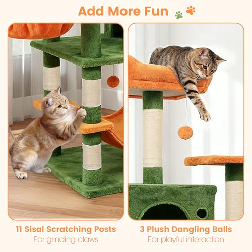 Árbol para gato alto 66 pulgadas multi-niveles verde y naranja miniatura 6