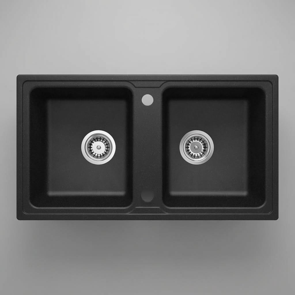 Fregadero de cocina de granito con 2 cubetas 78 x 43,5 cm grafito metalizado - Zeno