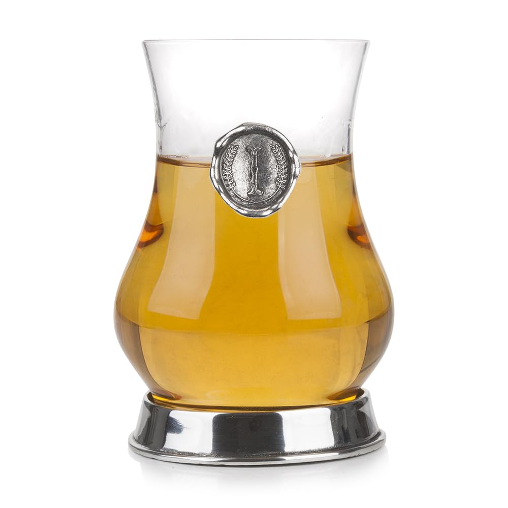 A E Williams Personalised Whisky Glasses | Monogram Tumbler with Pewter Seal | British Handcrafted Elegant Whiskey Tasting Glass | Custom Gift for Any Occasion (I)