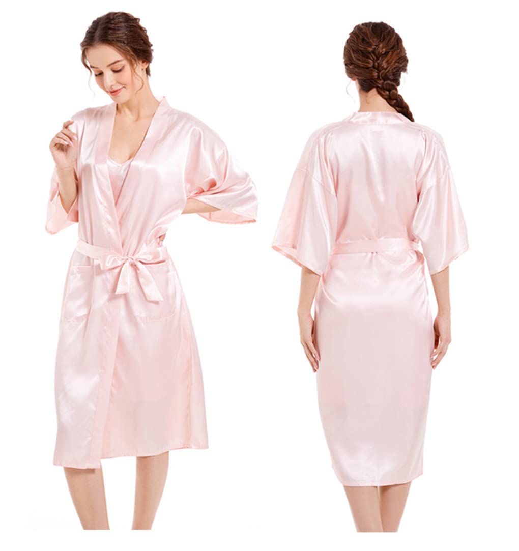 Dninmim Set di pigiama in raso da donna di 2 sexy camicia da notte in seta con sottoveste Loungewear, bianco, M