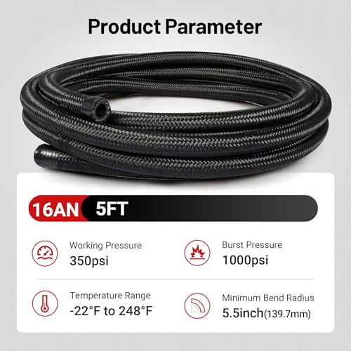 Image of EVIL ENERGY 16AN Fuel Line, AN16 Braided Fuel Hose Nylon CPE 5FT Black