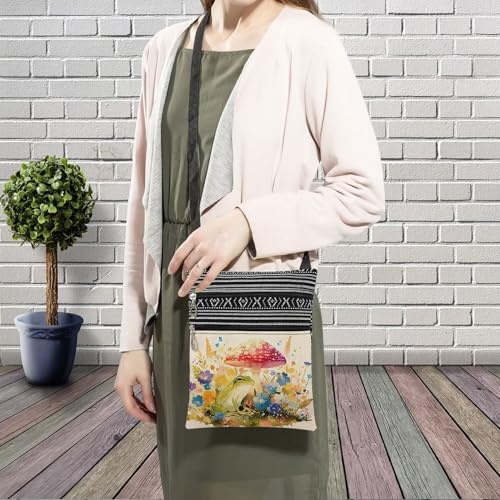 Mushroom Frog Messenger Bag Small Ethnic Pattern Printed Adjustable Strap Crossbody Zipper Bag Mushroom Frog Phone Bag Wallet Cute Shoulder Handbag for Women Friends -13