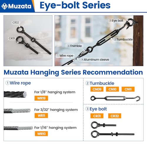 Muzata MZZ0449B 5Pack 1/4 Inch X 3 Inch Black Eye Bolt Heavy Duty Shoulder Lifting Ring Threaded Eyebolts T316 Stainless Steel Marine Grade Unc-3A Cr31 thumb #4