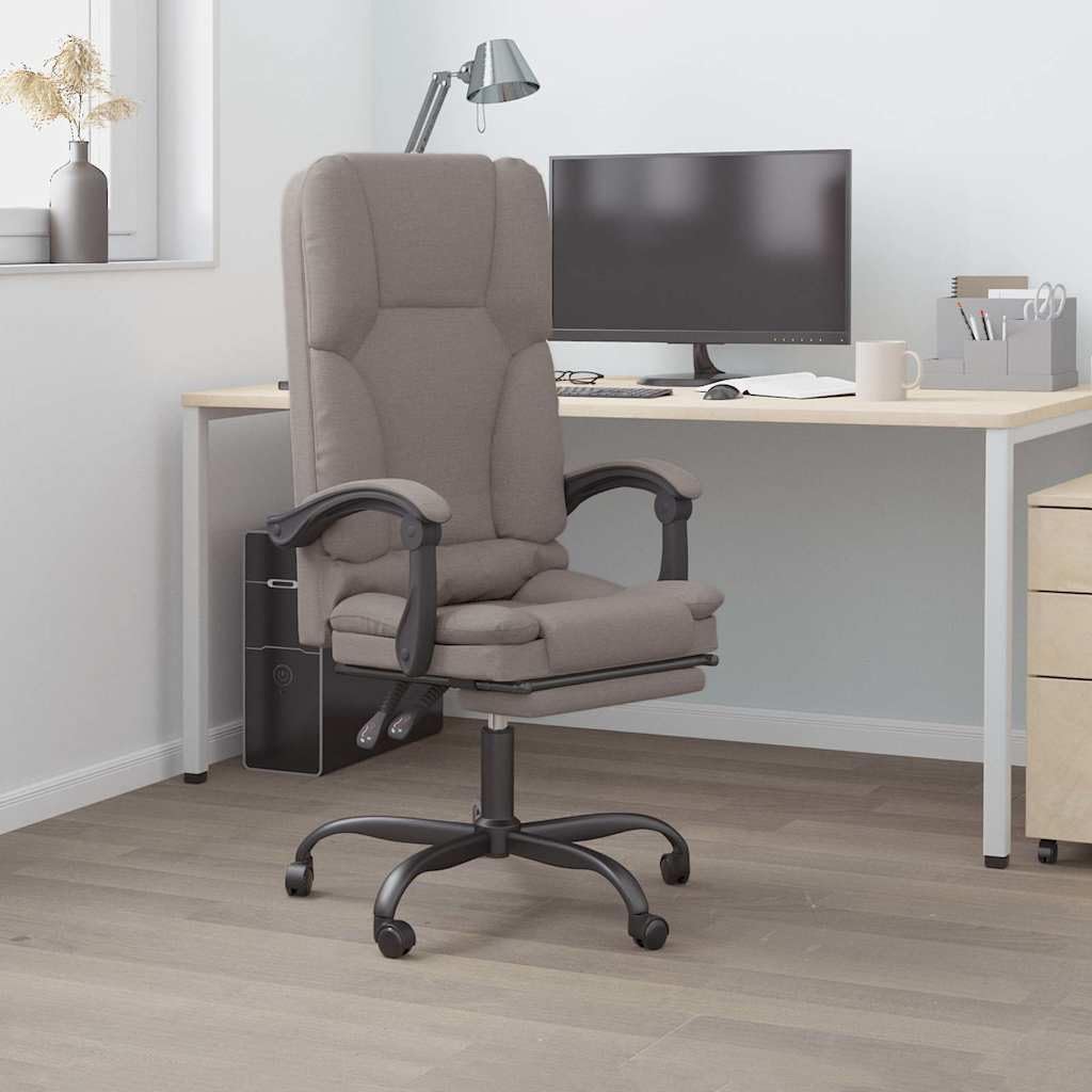 Krzesło biurowe z funkcją masażu, regulowane oparcie i wysokość, oddychający materiał taupe, ergonomiczne krzesło obrotowe z kółkami, podparcie okolic lędźwiowych