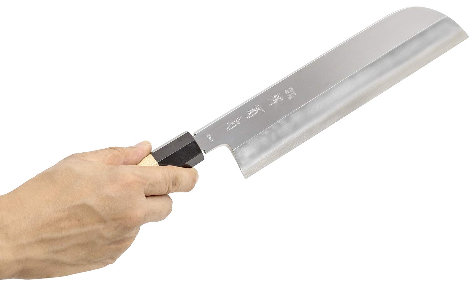 Amazon｜堺菊守 菜切り包丁 シルバー 刃渡り:約22.5cm 極 V10鏡面 鎌型