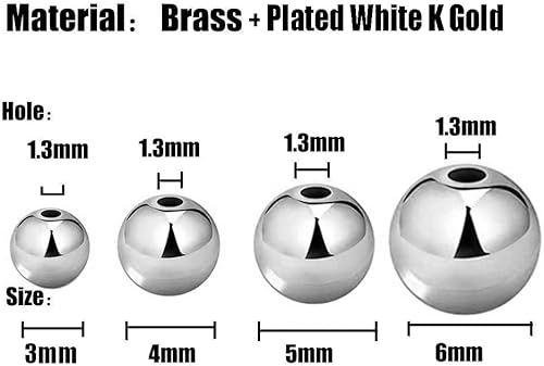 Miniatura 2 de 200 cuentas blancas mixtas en K lisas, pequeñas y redondas, de latón de larga duración, resistentes al deslustre, sin costuras, sueltas para hacer
