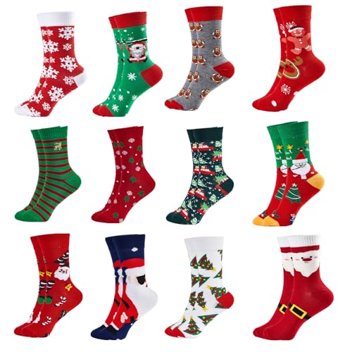 sishunhang 12Pairs Christmas Socks For Women Bulk Christmas Gifts For Men Women Christmas Sock Set Holiday Gifts For Girls