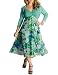AMZ PLUS Womens V-neck Long Sleeve Stitching Print Long Maxi Dress