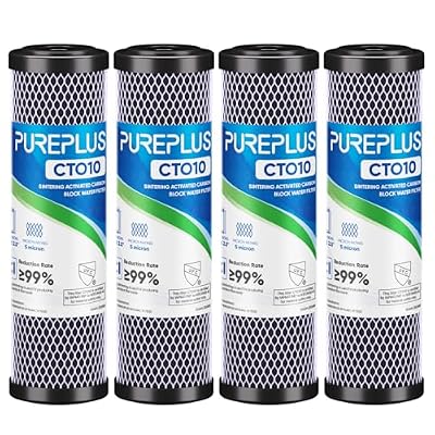 5 Micron 2.5" x 10" Whole House CTO Carbon Water Filter Cartridge Replacement for Under Sink Water Filter System, Dupont WFPFC8002, WFPFC9001, FXWTC, SCWH-5, WHEF-WHWC, WHCF-WHWC, AMZN-SCWH-5, 4Pack