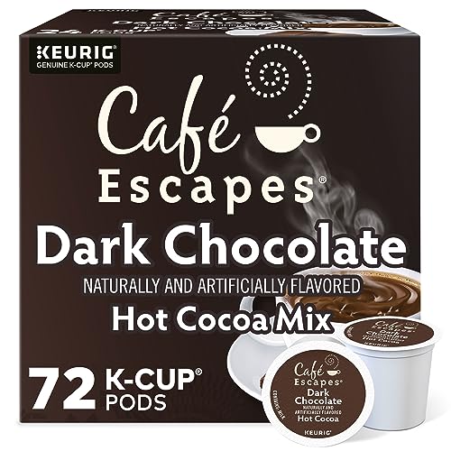 Cafe Escapes, Dark Chocolate Hot Cocoa, Single-Serve Keurig K-Cup Pods, 72 Count (3 Boxes of 24 Pods)