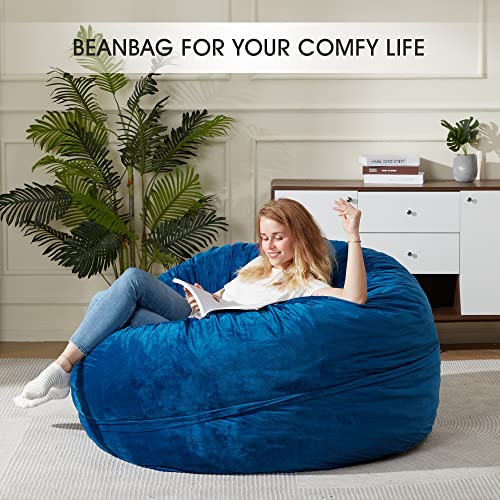 HABUTWAY Bean Bag Chair: Giant 5' Memory Foam Furniture Bean Bag Chair for Adults with Microfiber Cover 5Ft (Blue)
