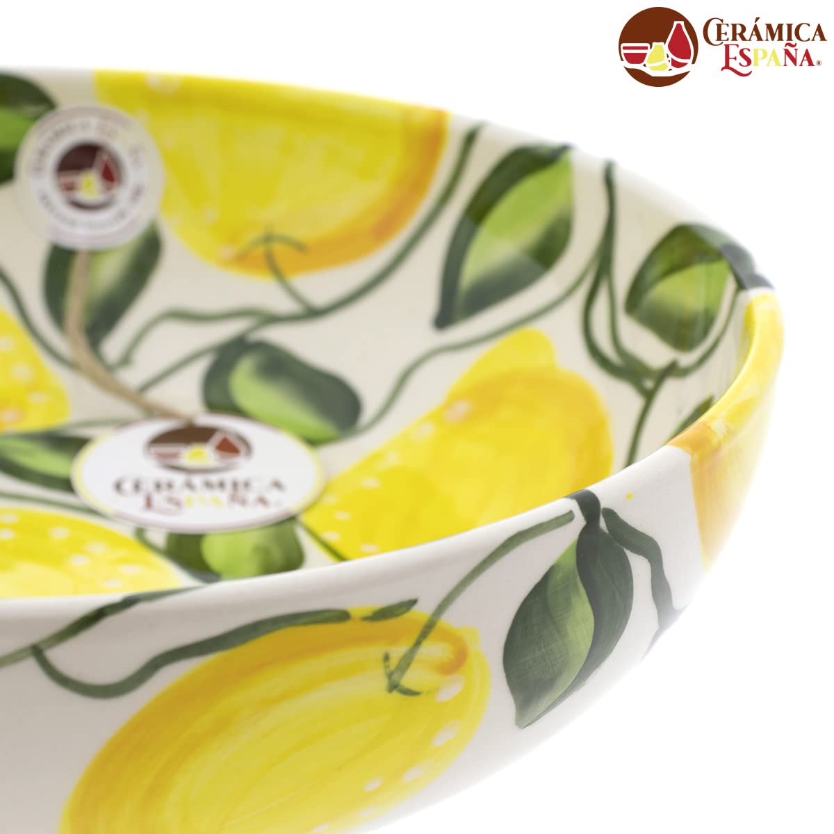 CERÁMICA ESPAÑA | Keramische Salatschüssel | Original Salatschüsseln | Salatschüsseln Dekoration Zitronen - Modell M01 | 100% handgefertigte Dekoration | 23x23x5.5 cm