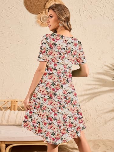 Image of DEARCASE Summer Dresses for Women V-Neck Short Sleeve T Shirt Dress Casual Flowy Swing Beach Vacation Mini Sundress
