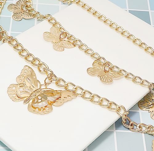 Women Body Chains Retro Multi-Layer Butterfly Waist Chain Trend Hollowed out Pendant Decorative4
