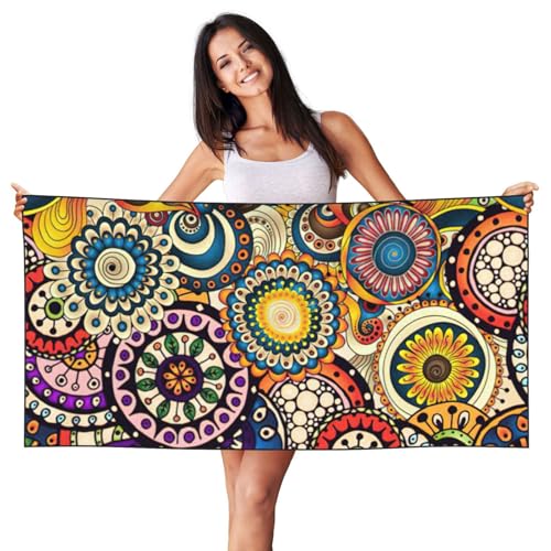 Jkkghll Ethnic Circles Floral Pattern Print Large Beach Towels Oversized Quick Dry Beach Towel for Adults for Travel and Pool