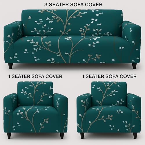 Image of Gorgeous Printed | Fully Covered, Stretchable & Non-Slip Elastic Slipcover Protector Sofa Cover (Teal Green, 5 Seater (3+1+1) Sofa Cover)