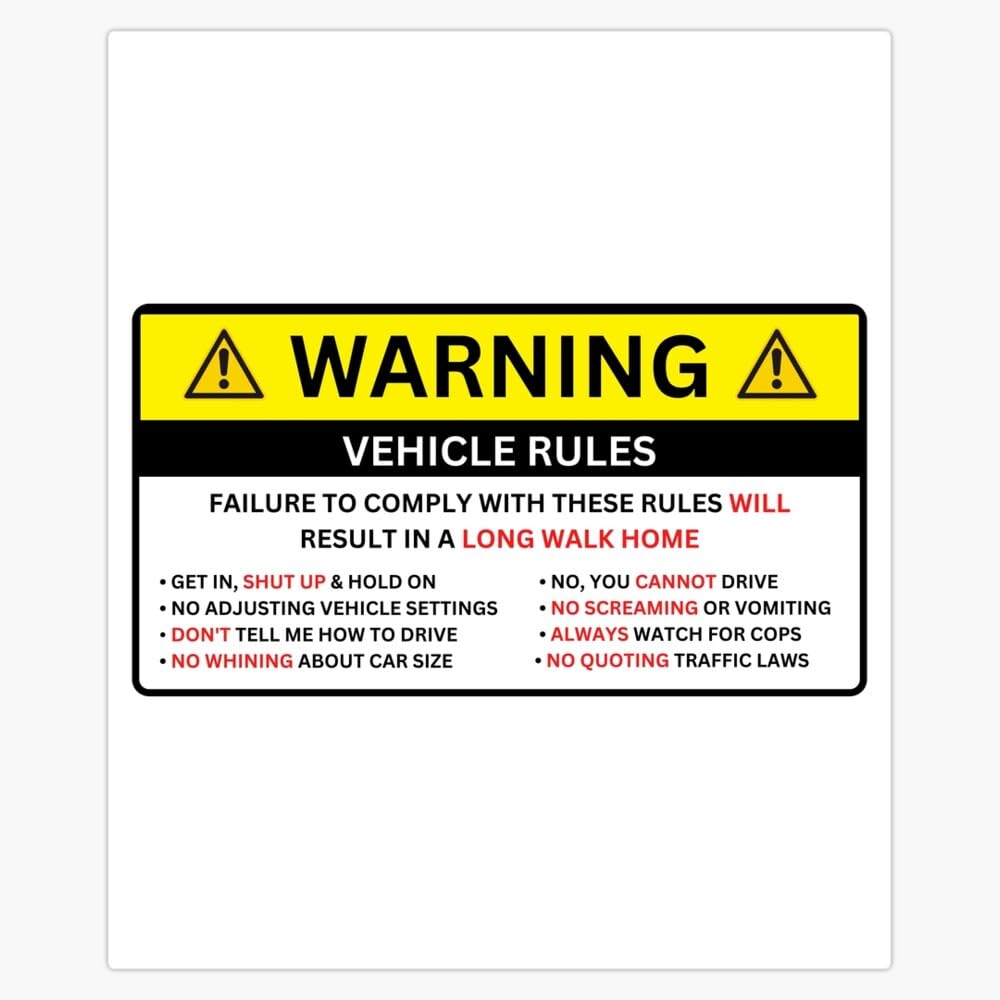 Warning car, Vehicle Rules Sticker Decal Car Window Water Bottle 5"