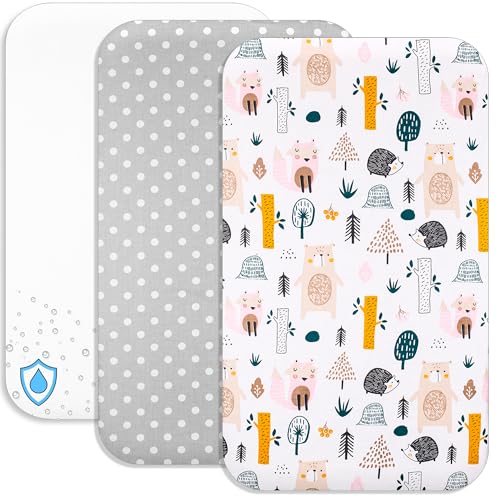 Lovely Hippo Lenzuola con angoli 80x160 cm + 1 coprimaterasso impermeabile - Lenzuola 80x160 3PZ - Compatibile con letto capanna Montessori 80x160cm (Animali Foresta, 80 x 160 cm)