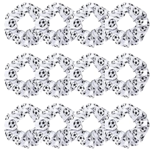 AMCAMI Silk Scrunchies for Women Girls, 12 PCS Soccer Hair Scrunchies Bulk, Soft Silk Satin Hair Ties for Thick Hair, Cute Sport Football Print Elastic Hair Accessories for Game Day Party Gift