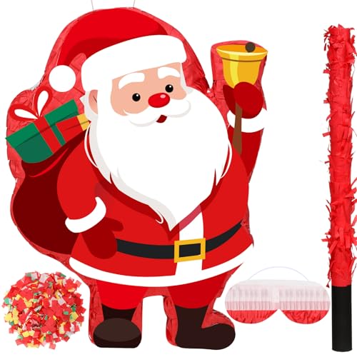 Harrycle EU-HARRYCLE-1307 Christmas Santa Claus Piñata 16 Inch Christmas Mexican Piñata With Stick Blindfold And Confetti Pack Christmas Piñata Bundle For Xmas Birthday Holiday Piñata Game Favors Photo Prop Decoration cover