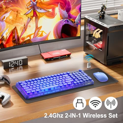 Image of Light Up Keyboard and Mouse Wireless,Cute 2.4Ghz Cordless Rechargeable Transparent Backlit Keyboard,15 Backlight Effects,Volume Knob,RGB Mouse with 3 DPI for Mac Computer PC Laptop Desktop iPad-Blue