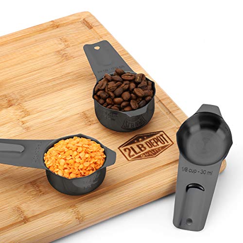 2Lbdepot Black Measuring Cups, Premium 18/8 Stainless Steel Metal, Stackable & Nesting, Accurate Dual Spout Measuring Cup Design For Dry & Liquid Ingredients, 7 Piece Set #TOP3