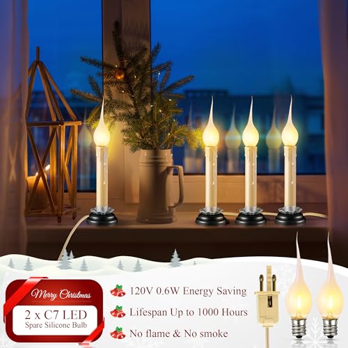 Enhon-4-Pack-5-Inch-Electric-Rustic-Country-Candle-Lights-with-Replacement-Silicone-LED-Light-Bulbs-06W-C7-Plug-in-Christmas-Electric-Window-Candles-Lights-with-5-FT-Cord-OnOff-Switch Enhon 4 Pack 5 Inch Electric Rustic Country Candle Lights with Replacement Silicone LED Light Bulbs 06W C7 Plug in Christmas Electric Window Candles Lights with 5 FT Cord OnOff Switch