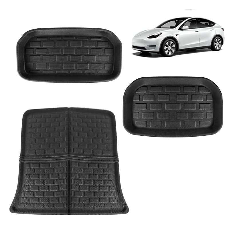 Hansshow Tesla Model Y Cargo Liners Front and Rear Luggage Mat, TPR Rubber Material All-Weather Storage Mat Cargo Liner (2020-2023)