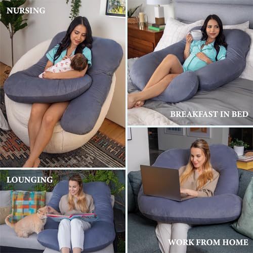 Image of Pharmedoc Pregnancy Pillows, U-Shape Full Body Pillow -Removable Cover Jumbo Size - Gray - Pregnancy Pillows for Sleeping - Body Pillows for Adults, Maternity Pillow and Pregnancy Must Haves