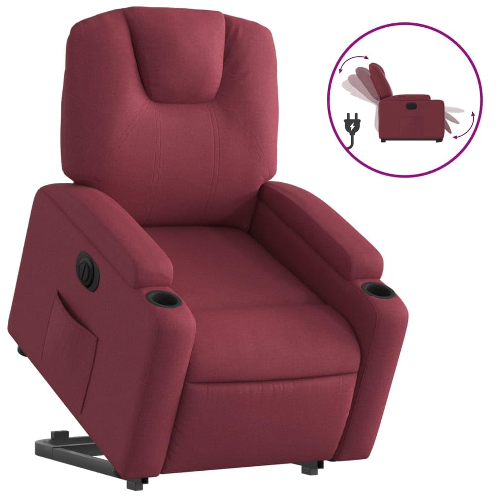 Homgoday Relaxsessel mit Aufstehhilfe Elektrisch Fernsehsessel Relaxsessel mit Liegefunktion, Aufstehsessel Seniorensessel Polstersessel Ruhesessel TV Sessel für Wohnzimmer Stoff Weinrot