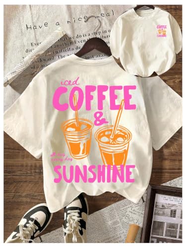 Image of RoseSeek Women's Graphic Letter Tee Crew Neck Drop Shoulder Trendy Summer T Shirt Short Sleeve Vintage Car Print Top