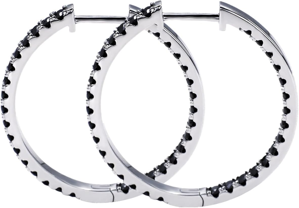 Moissanite Hoop Earrings for Women, S925 Sterling Silver, 18K White Gold Plated, D Color VVS1