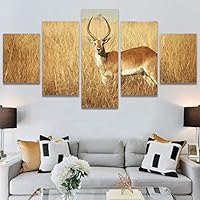 SIGNWIN 5 Panel Canvas Wall Art Animals Deer Modern Artwork for Home Decorations Ready to Hang - 60