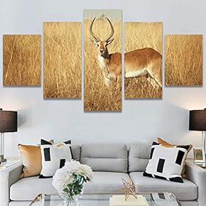 SIGNWIN 5 Panel Canvas Wall Art Animals Deer...