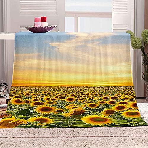 RLSRNC Blanket Flannel Fleece Throw Blanket Yellow Sunflower Flowers Soft Fluffy Throws Lightweight Fuzzy Cozy Blankets for Couch Sofa or Bed Super Cozy and Comfy for All Seasons 51.1 "x 59"