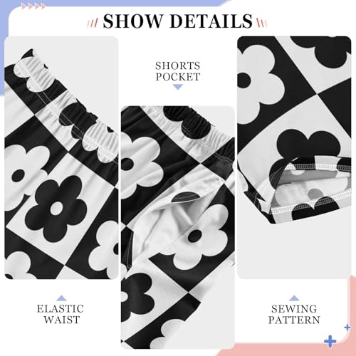 ZZKKO Flowers Retro Checkered Boys Pants for Kids Jogger Pants with Pockets S-XL4