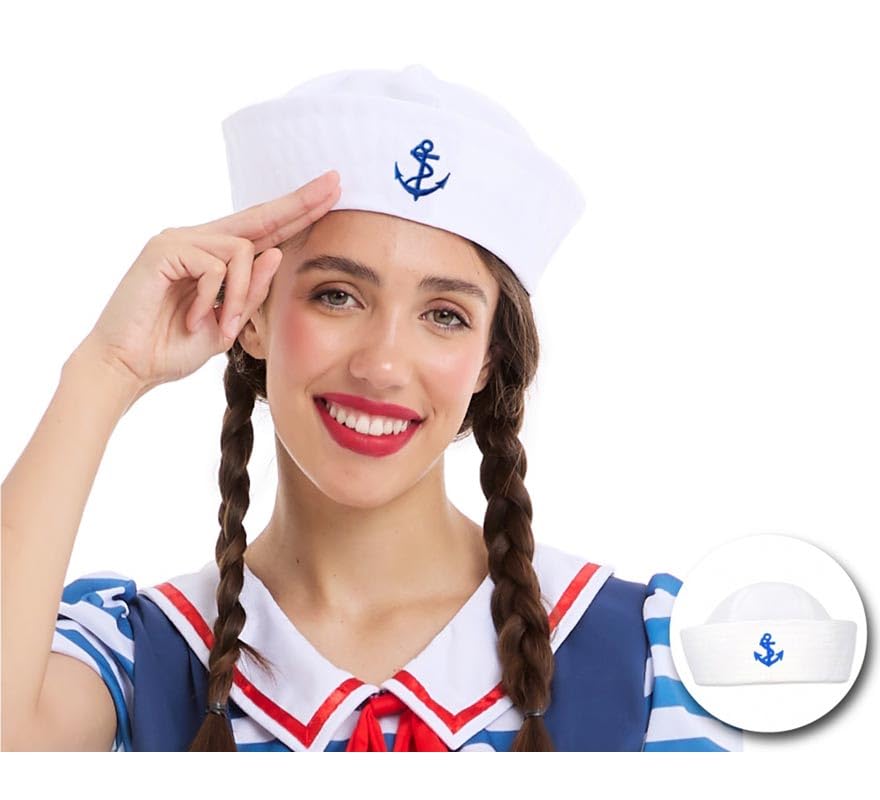 Partilandia | Boné de marinheiro branco com âncora (tamanho único)