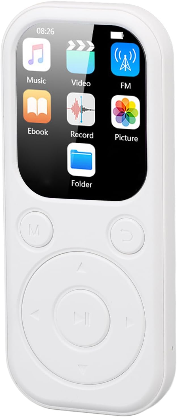 Portable MP3 Player with Voice Recorder Bluetooth 5.4 Multi Functional Music Player for Children, Family 2.01in Screen White (16G Small Memory Card)