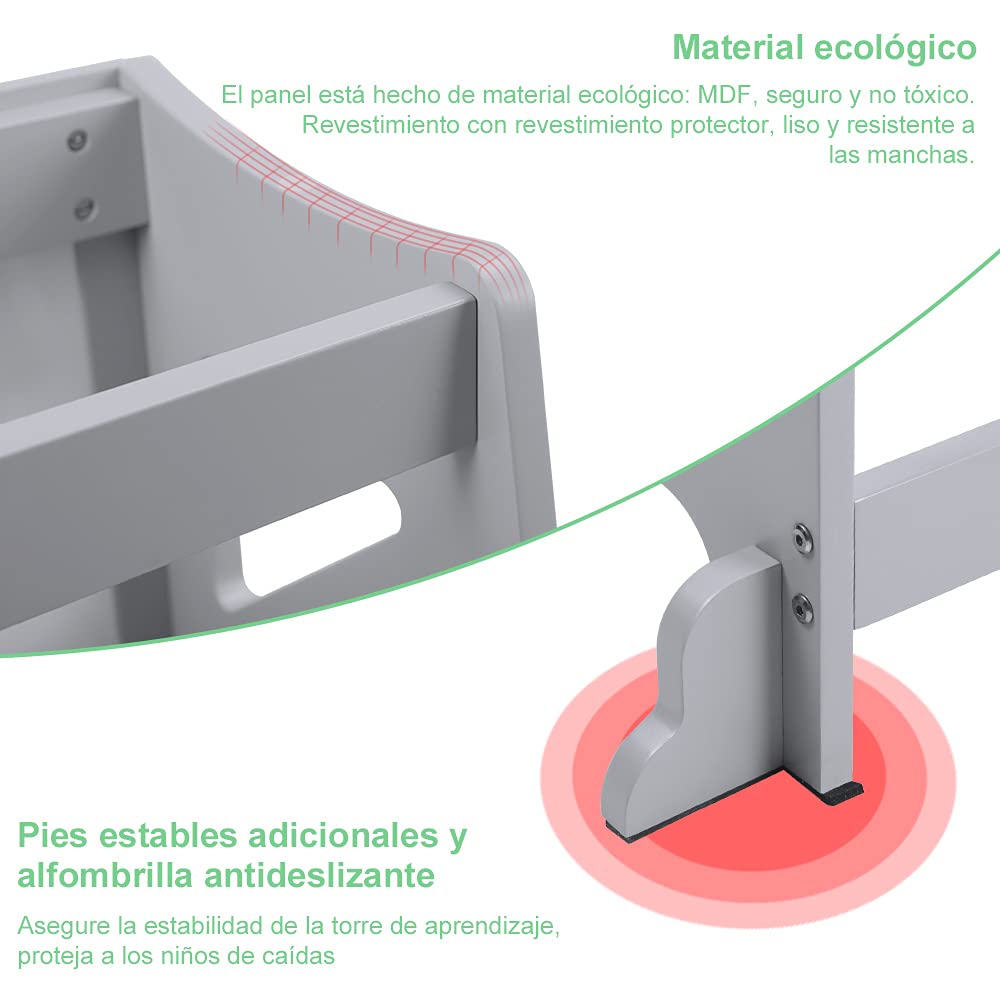 YOLEO Torre Aprendizaje Transformer Montessori Plegable con Pizarra Magnética Gris Madera