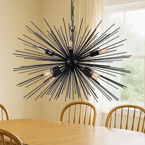 29,13" Grande Lustre Sputnik Preto Vintage Geométrico Starburst L...