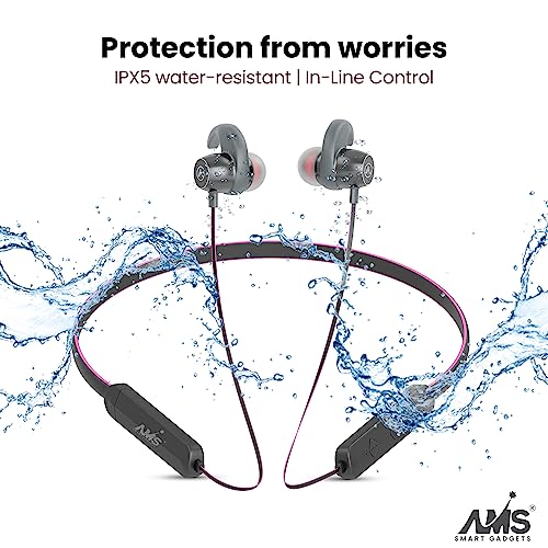 Image of AMS Royal Series Sports Wireless Neckband Earphone with Extra Bass Upto 35 Hours Playtime, Sweat & IPX5 Water Resistance, (NB22, Red)