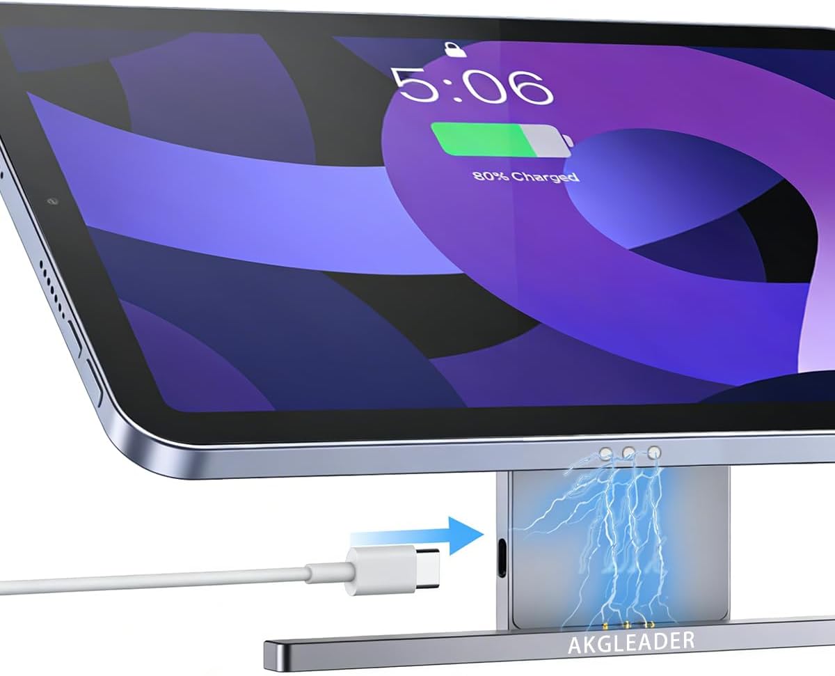 Magnetic Wireless Charger Stand for ipad Charger 10th Generation(A14) & ipad(A16) Only, 18W iPad Fast Charging Smart Connector Alloy Wireless Charging Pad,Portable Foldable Tablet Holder for Desk