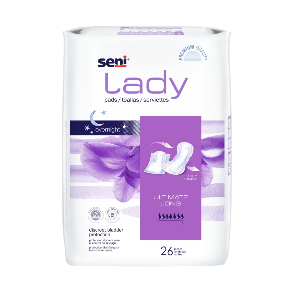 SENI Lady Ultimate Long Bladder Control Pads - 26 pcs, Overnight Incontinence Protection, Highly Absorbent, Skin-Friendly, Discreet & Comfortable