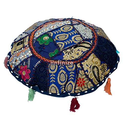 Coussin patchwork ethnique rond bleu pour coin lecture bohème chic