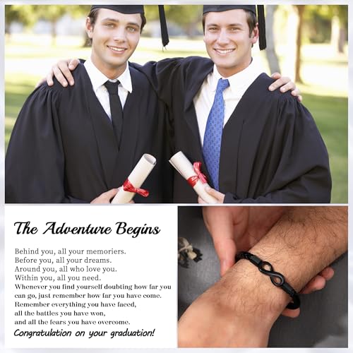 Image of Leather Bracelet Gifts for Men, To My Son Bracelet Fathers Day Bracelet Gifts Dad Grandpa Love You Forever Engraved Birthday Valentines Graduation Gift Infinity Knot Jewelry